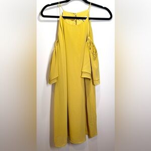 Naked Zebra Women’s Yellow Gold‎ A-line Cold-Shoulder Mini Dress Size Large
